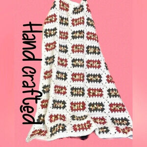 Handmade pink white grey  knit crochet baby lap afghan blanket bedding